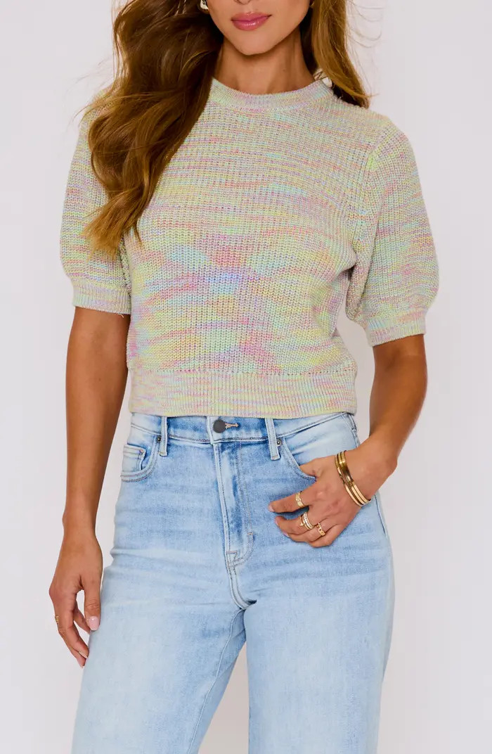 Eye Candy Mélange Puff Sleeve Cotton Sweater | Nordstrom