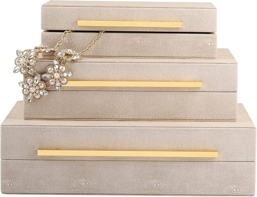 XIGEXIGE Faux Large Shagreen Leather Decorative Box Set of 3,Modern Ivory Decorative Boxes For Ho... | Amazon (US)