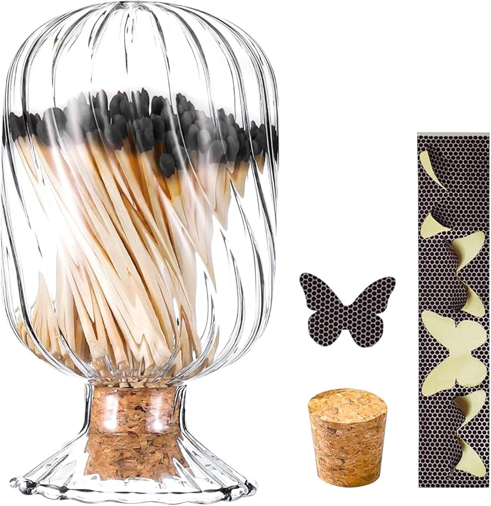 Sitroasho Glass Match Holder with Striker No Matches Decorative Glass Matches Cloche Jar for Bath... | Amazon (US)