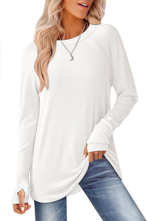 Womens Long Sleeve Tops Crew Neck T Shirts for Women Tunic Tops with Thumb Holes Fall Outfits for... | Amazon (US)