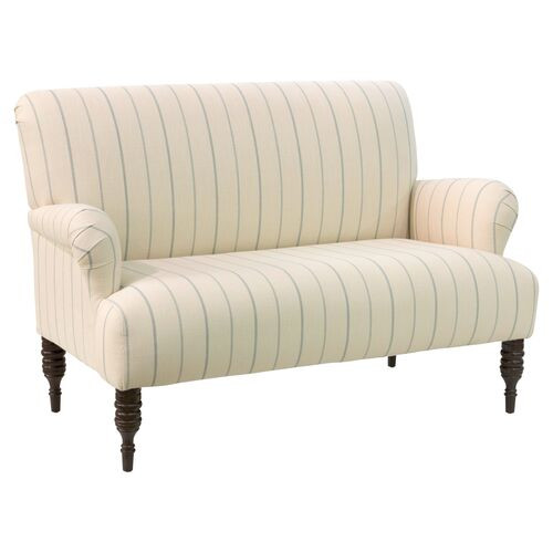 Nicolette Thin Stripe Settee, Cream/Sky | One Kings Lane