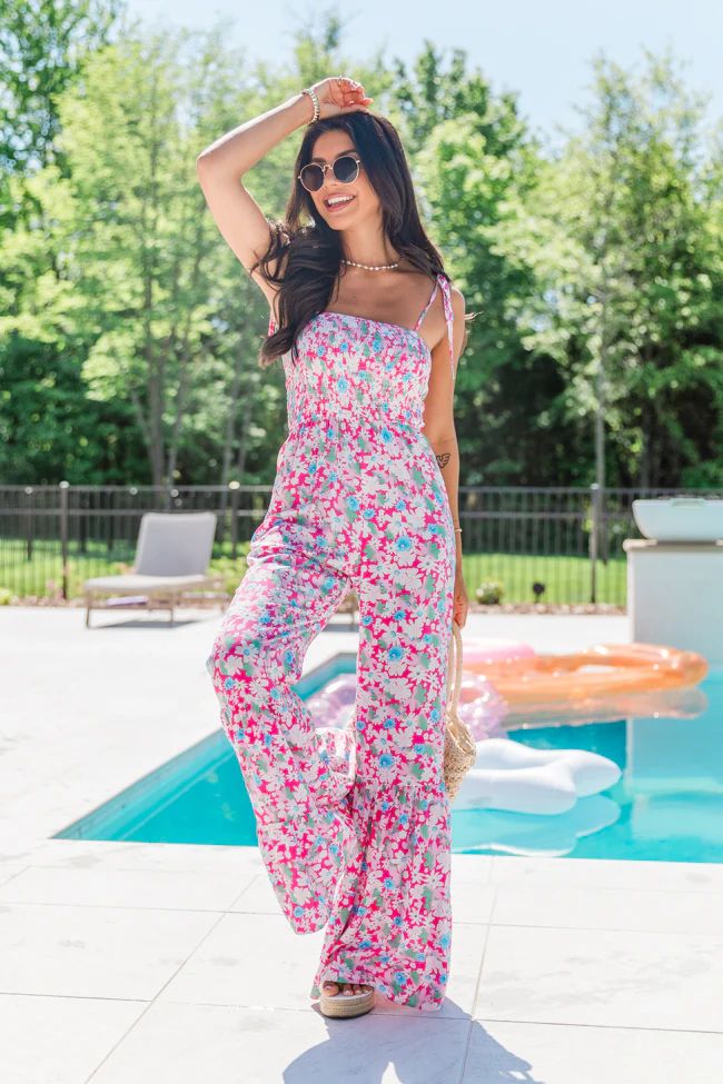 Aware of This Pink Floral Flare Leg Jumpsuit | Pink Lily