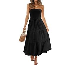 LILLUSORY 2023 Trendy Smocked Strapless Midi Dress for Women Flowy Tiered A Line Dress with Pocke... | Amazon (US)
