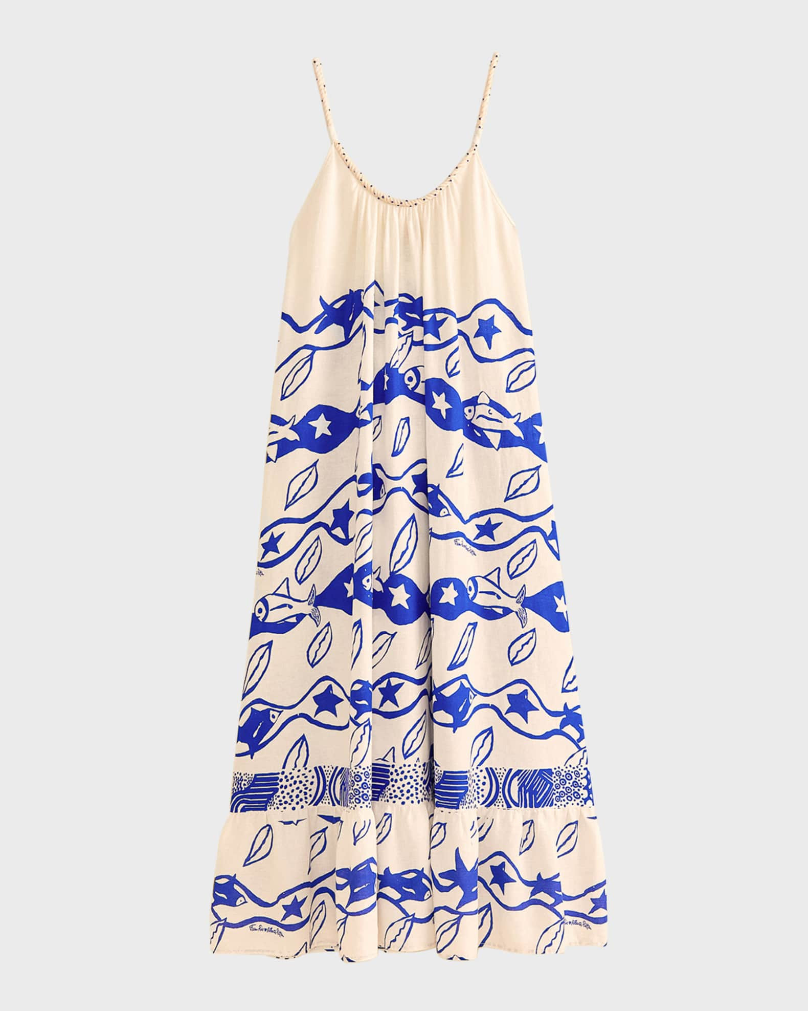 Farm Rio Pitta Waves Sleeveless Linen Blend Maxi Dress | Neiman Marcus