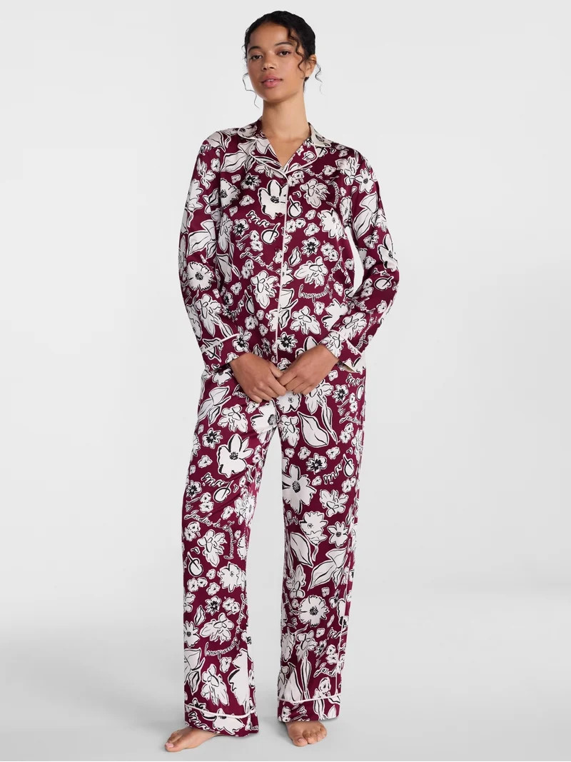 Joyspun Women\u2019s Stretch Satin Sleep Top and Pants, 2-Piece Set, Sizes XS to 3X | Walmart (US)