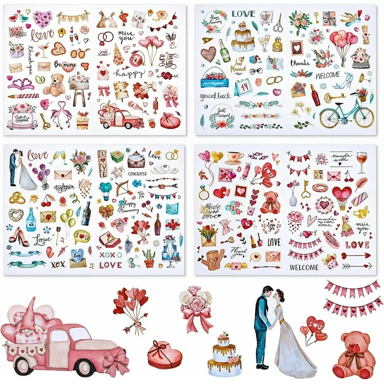 4 Sheets of 234 Waterproof Wedding Stickers for Bridal Showers, Engagements, Wedding Scrapbook St... | Walmart (US)