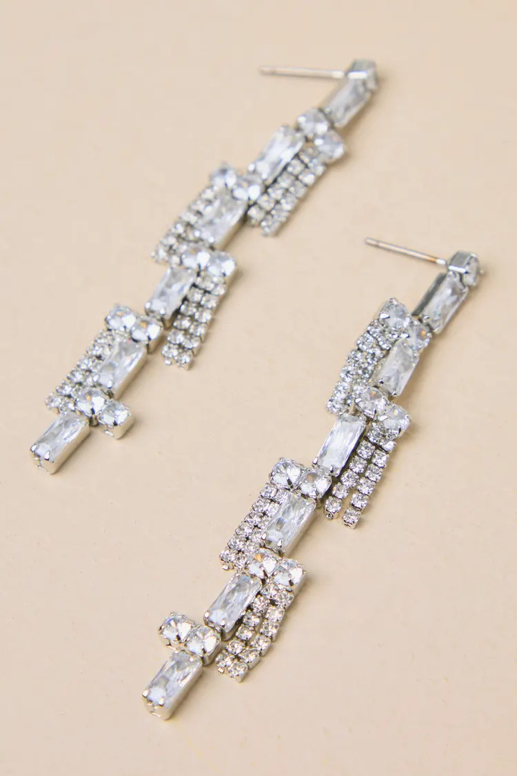Upgraded Glamour Silver Rhinestone Drop Earrings | Lulus
