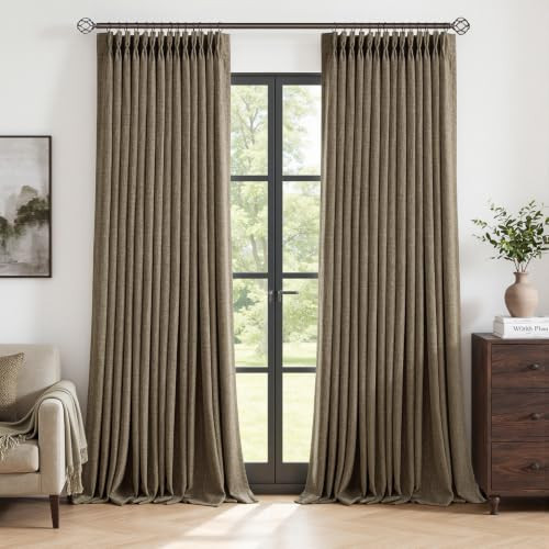 MIULEE Pinch Pleated Blackout Linen Curtains Brown 2 Panels 50" Wx90 L | Amazon (US)