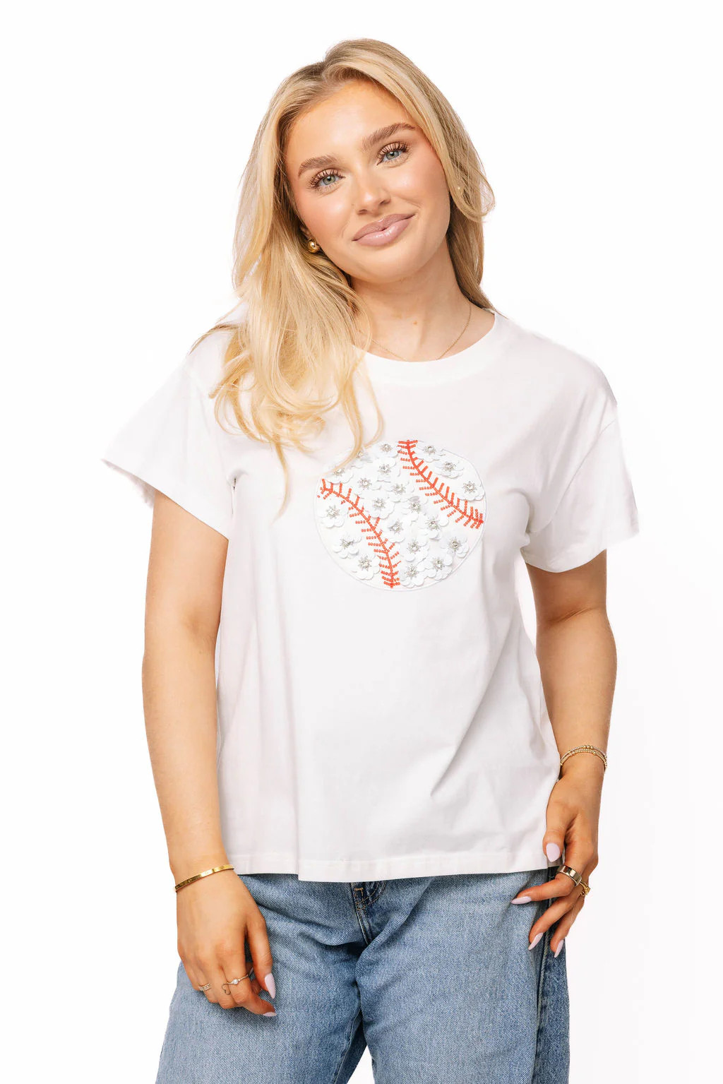 White Flower Baseball Tee | Queen of Sparkles
