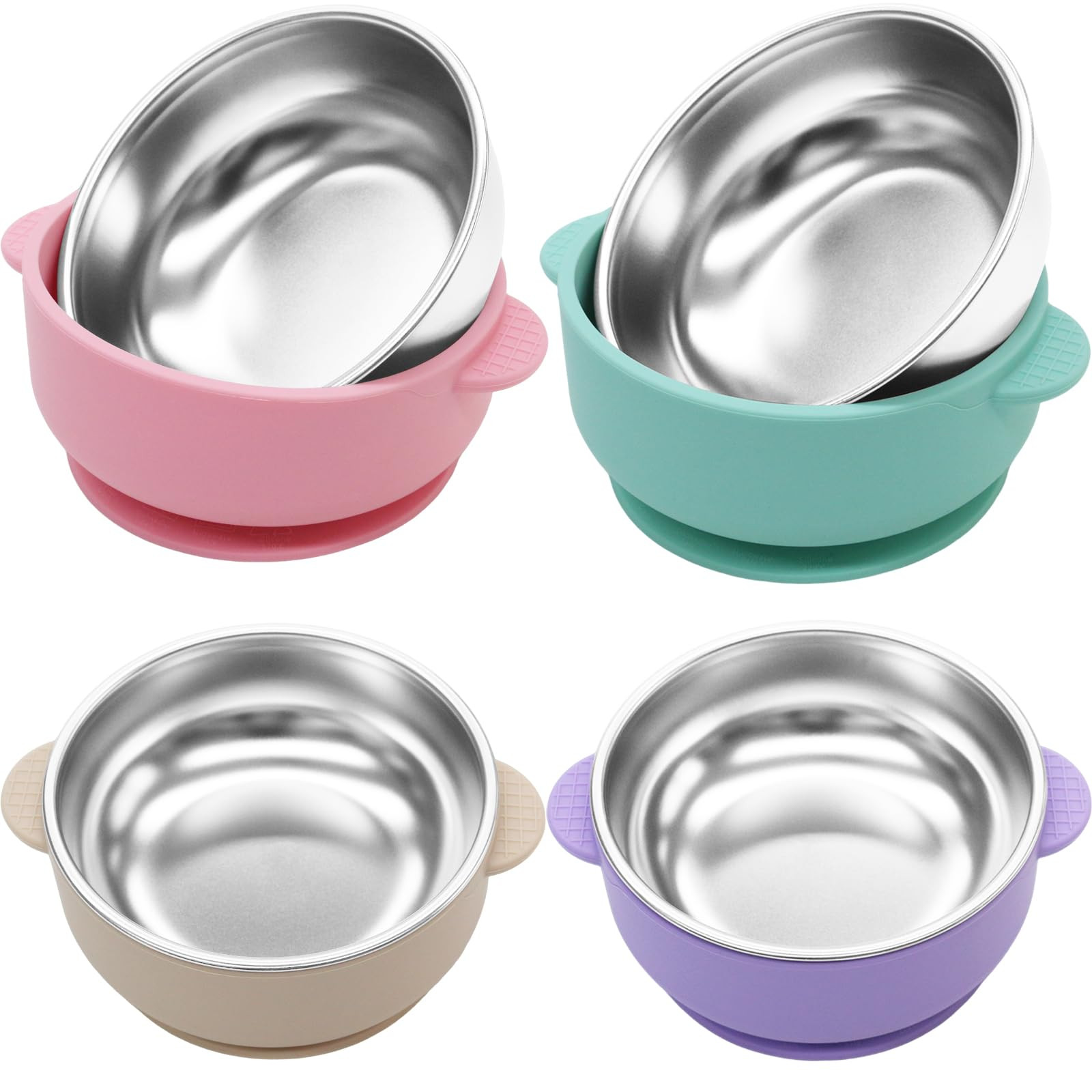 4 Pack Stainless Steel Baby Bowls with Suction, 2-in-1 SUS304 Toddlers Bowl & Removable Silicone ... | Amazon (US)