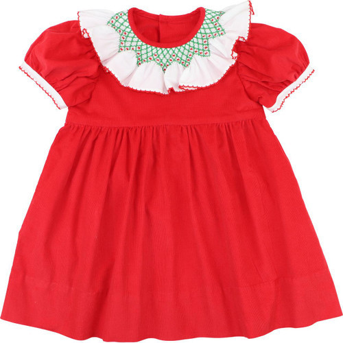 Red And Green Smocked Collar Dress | Cecil and Lou
