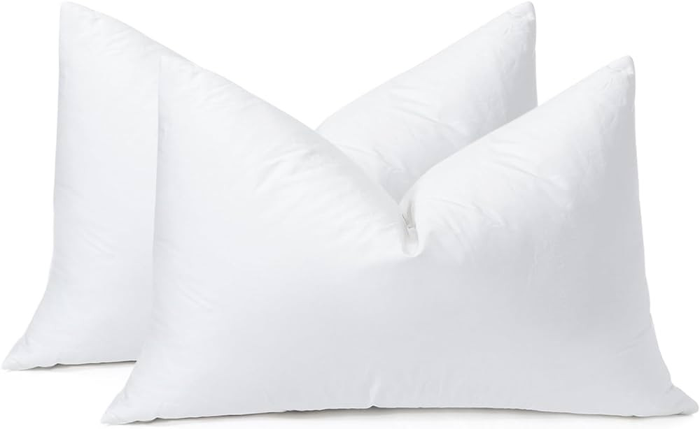 OTOSTAR Pack of 2 Down and Feather Throw Pillow Inserts, 12 x 20 Soft Fluffy Pillow Inserts with 100% Cotton Cover Decorative Pillows for Sofa Couch Bed-White | Amazon (US)