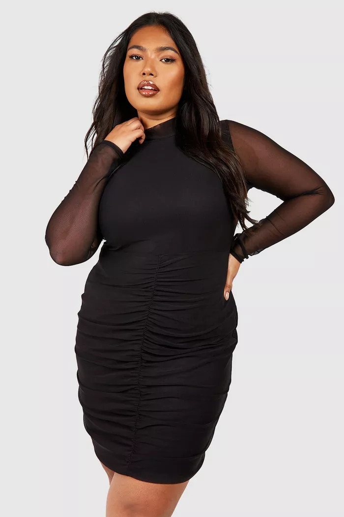 Plus Mesh Ruched Bodycon Dress | boohoo (US & Canada)