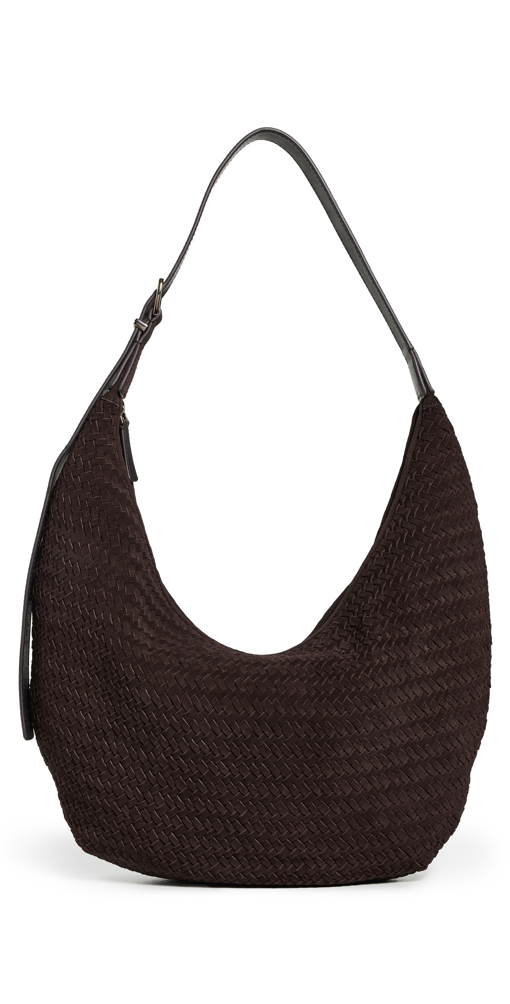 Madewell The Essential Curve Shoulder Bag in Handwoven Suede Dark Carob One Size | Shopbop