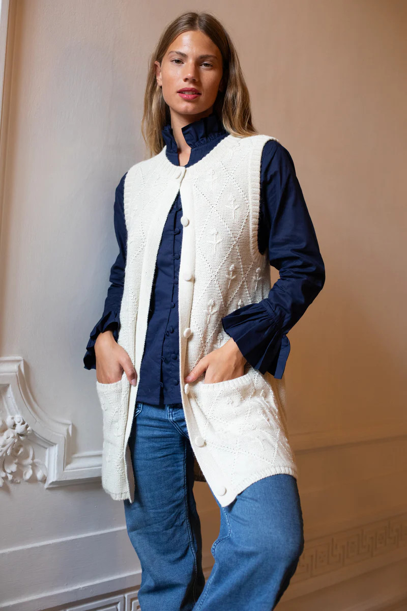 Long Vest | Ivory Trellis | SUE SARTOR