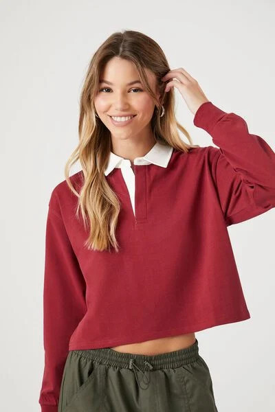 Cropped Long-Sleeve Rugby Shirt | Forever 21 (US)