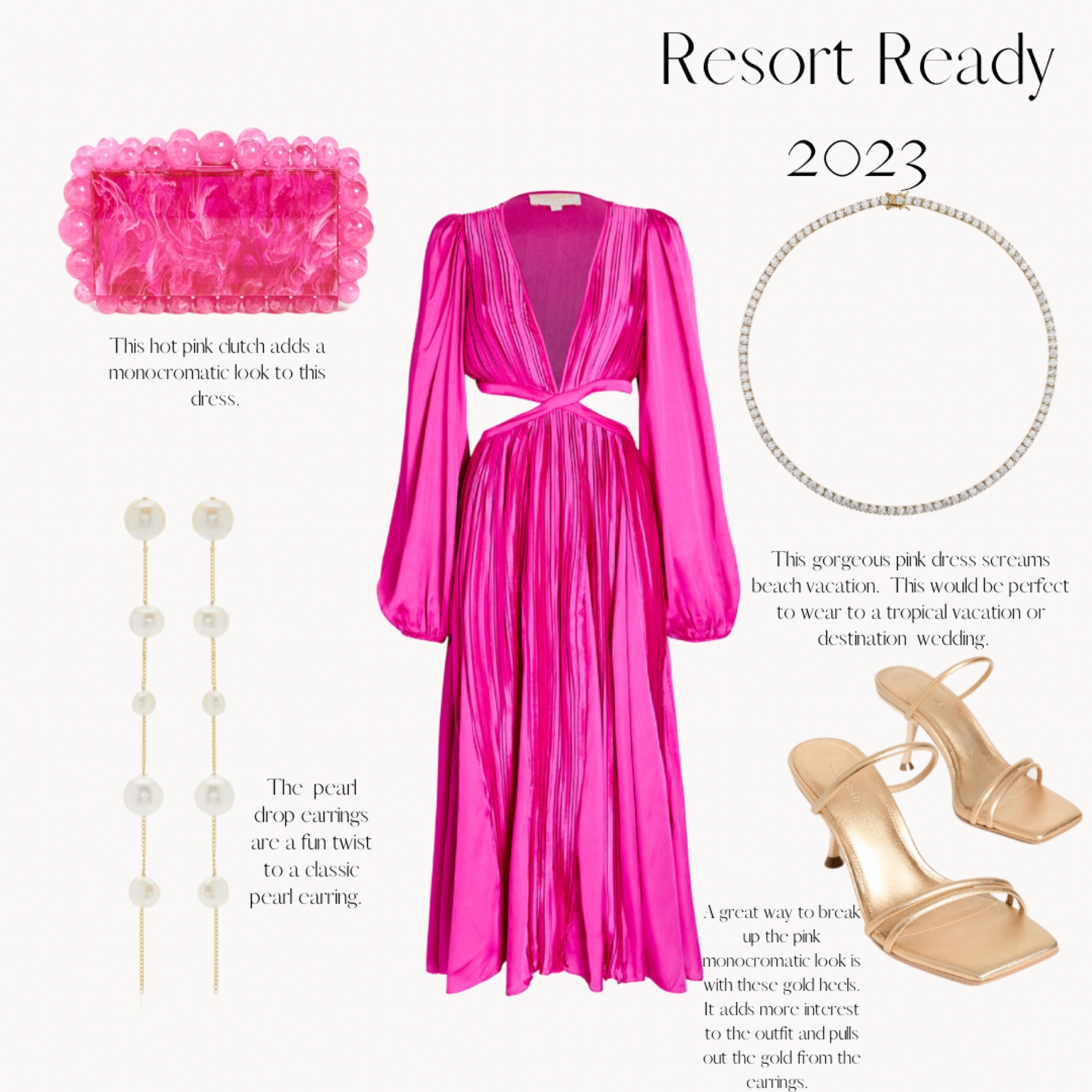 Resort Ready 2023! Hot pink silk cut out dress in a monochromatic look with the pink clutch. Wear this on your next get away! 

Hot pink dress, pink dress, maxi dress, pink maxi dress, beach vacation, resort wear, diamond necklace, gold shoes, pink clutch, pearl earrings

#LTKwedding #LTKtravel #LTKstyletip