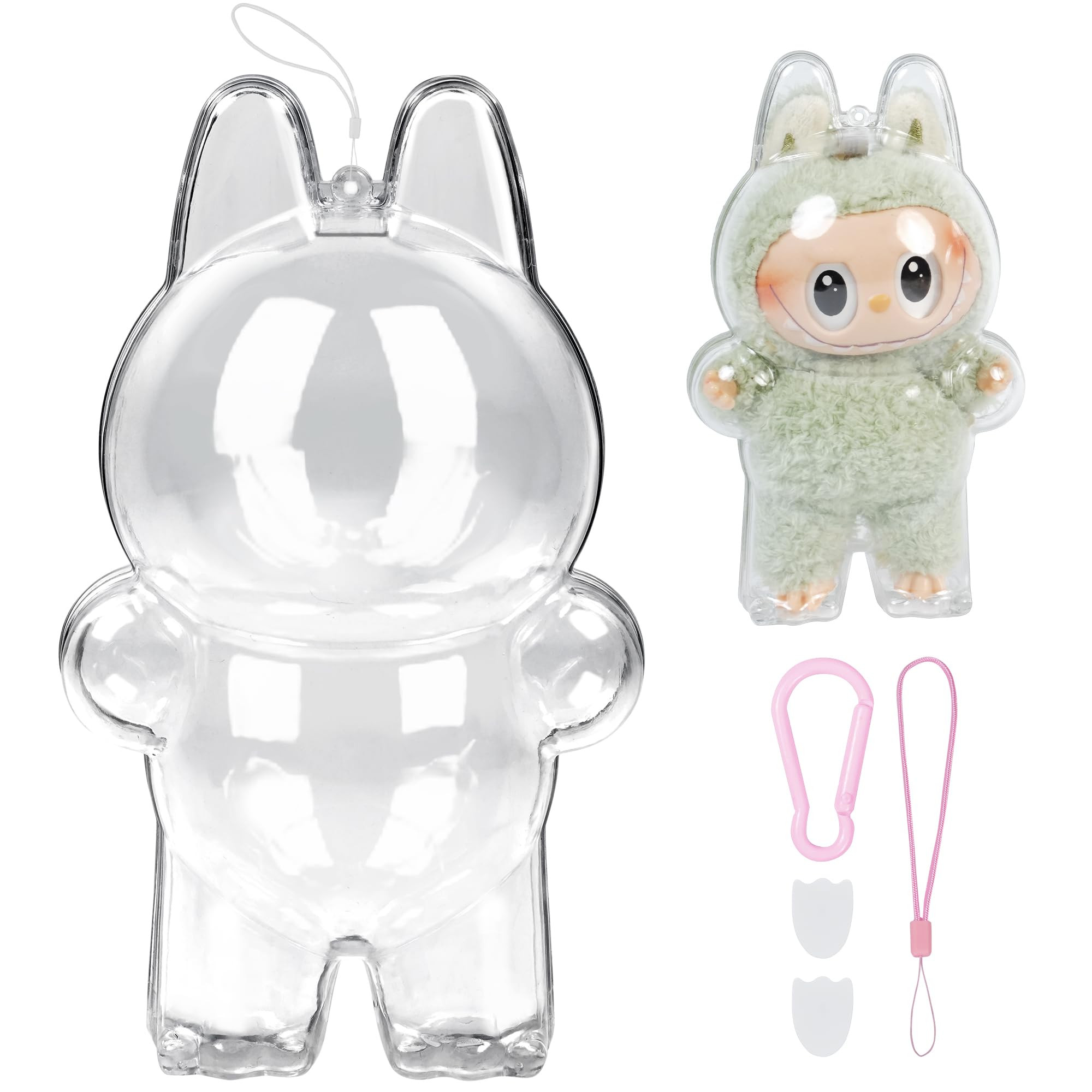 Labubu Protective Case for The Monsters Exciting Macaron - Clear Standing Case with Nylon Rope Bag Buckle & Hard Box, Transparent Strong Double-Sided Tape(1Set) | Amazon (US)