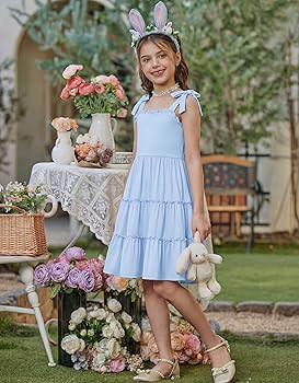 Arshiner Girls Summer Dress Tween Boho Casual Bowknot Strap Sleeveless Swing Flowy Ruffle Tiered ... | Amazon (US)