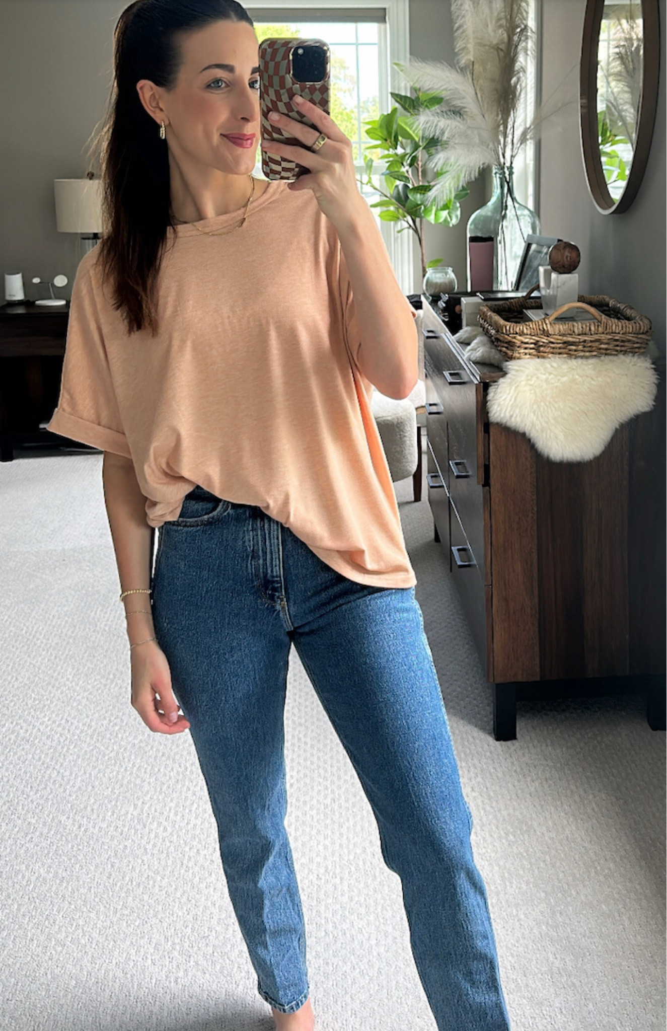 Amazon casual fall style: Amazon has all the cozy fall pieces to create the perfect fall look including these mom fit jeans, oversized tshirt, gold accessories, and slides. Perfect cozy fall outfit, casual fall outfit, denim fall outfit  Wearing a small in the shirt and I sized up (4) in the jeans!

#LTKSeasonal #LTKstyletip
