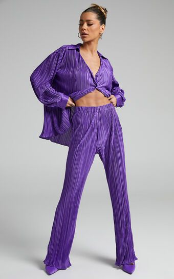 Beca Plisse Flared Pants in Purple | Showpo (US, UK & Europe)