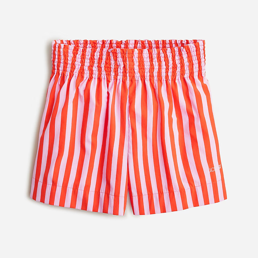 Smocked beach short in pink stripe | J. Crew US