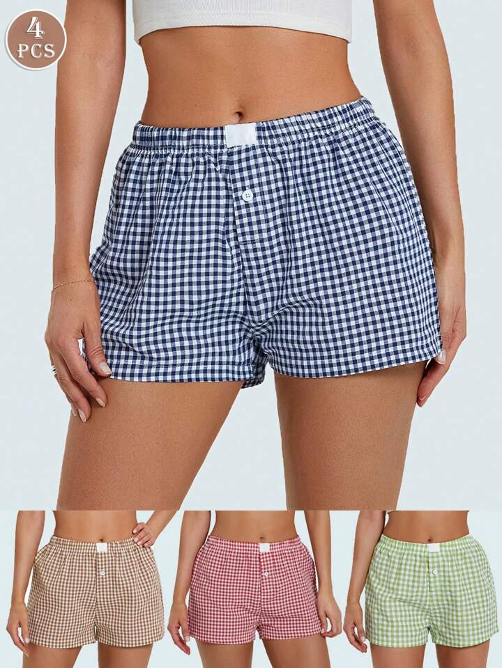 4pcs Striped Boxer Casual And Comfy Striped And Printed Shorts For Everyday Wear At Home Or Outdo... | SHEIN
