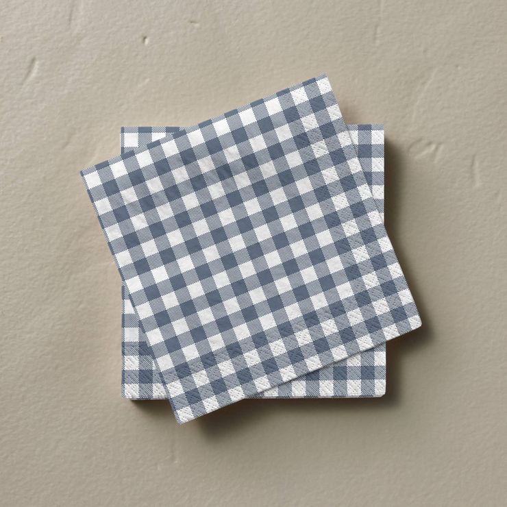 14ct Gingham Paper Beverage Napkins Blue/Cream - Hearth & Hand™ with Magnolia | Target