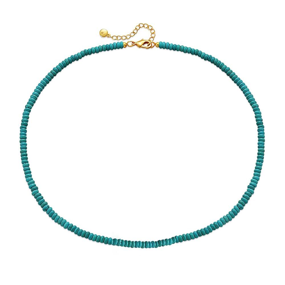 Turquoise Beaded Necklace for Women 18k Gold Plated Turquoise Choker Necklaces for Women | Amazon (US)