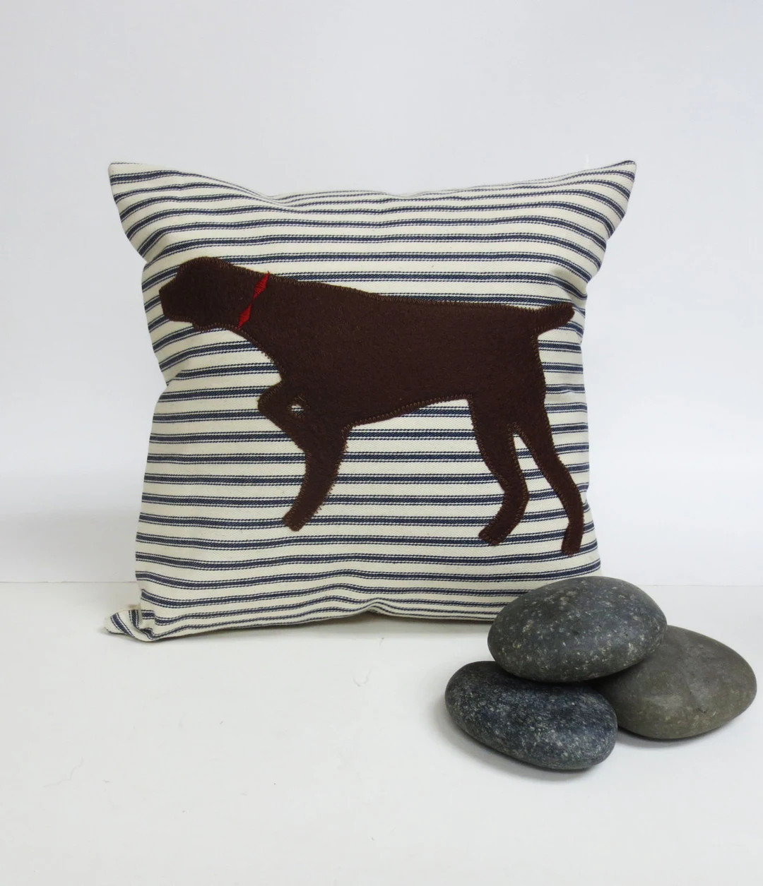 German Shorthair Pointer Pillow: Brown Silhouette on Ticking Stripe - Etsy | Etsy (US)