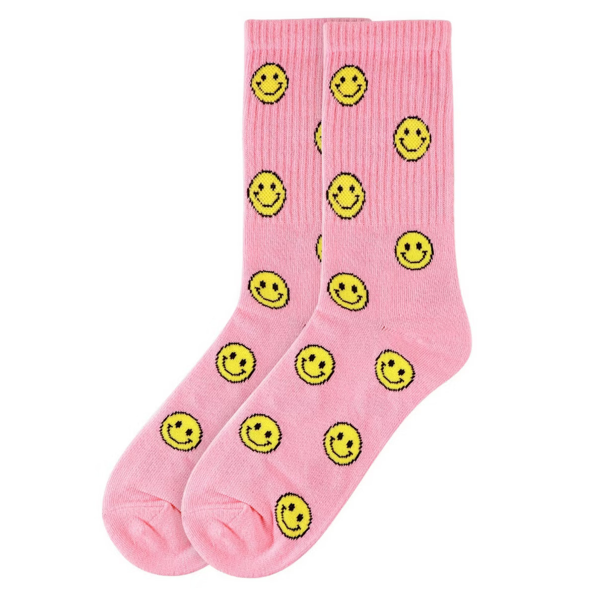 Women's Hot Pink Color With Yellow Smiley Face Novelty Socks | Target