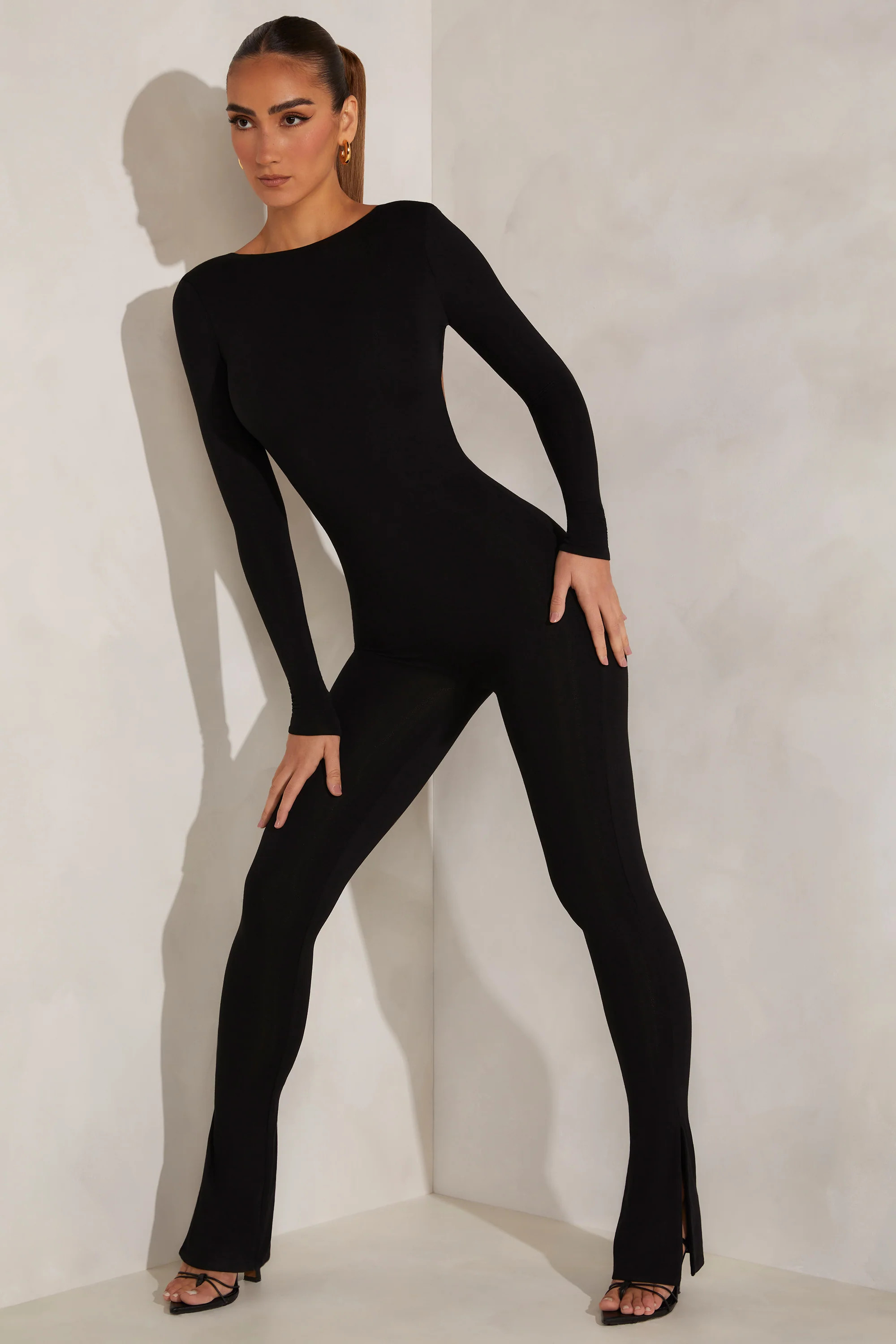 High Neck Open Back Jumpsuit in Black | Oh Polly