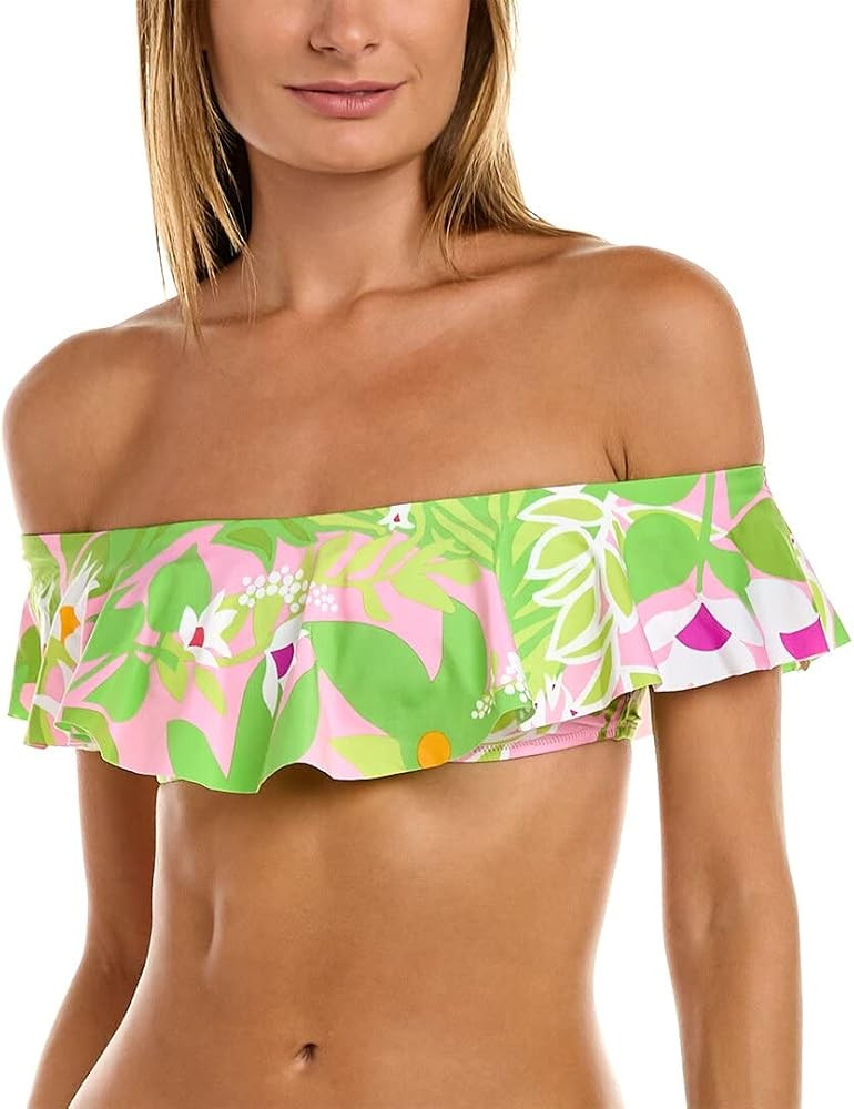 Trina Turk Women's Standard La Palma Ruffle Bandeau Bikini Top-Off-Shoulder, Floral Print, Swimwe... | Amazon (US)