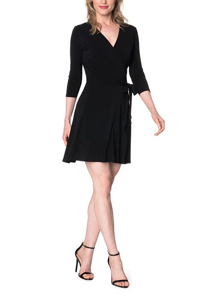 Perfect Wrap Mini Dress  in Black Crepe | Leota