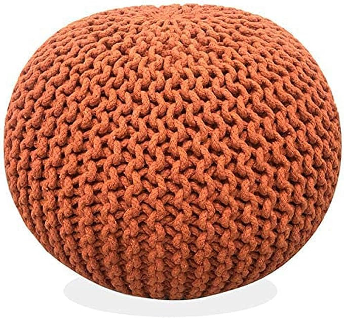 FRELISH DECOR Round Pouf Ottoman Hand Knitted 100% Cotton Pouf Foot Stool Knitted Bean Bag - Floo... | Amazon (US)
