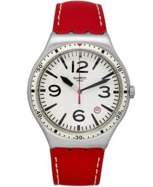 Swatch Unisex Swiss Caterhred Red Leather Strap Watch 41mm YWS403 | Macys (US)
