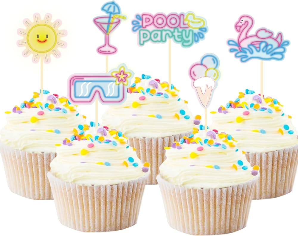 30 Pack Summer Themed Party Cupcake Toppers Neon Summer Party Decorations Picks for Hawaii Beach ... | Amazon (US)