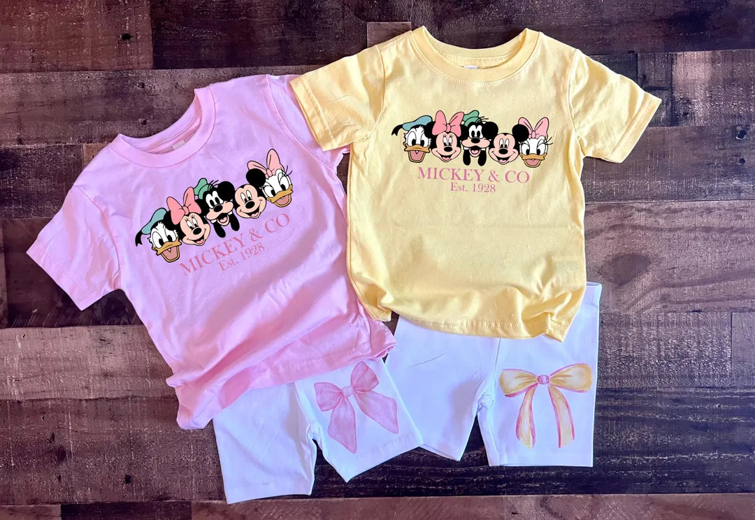 Mickey Co Kids Set, Girls Minnie Biker tshirt, Toddler Youth Disneyworld Cute Short, Matching Dau... | Etsy (US)