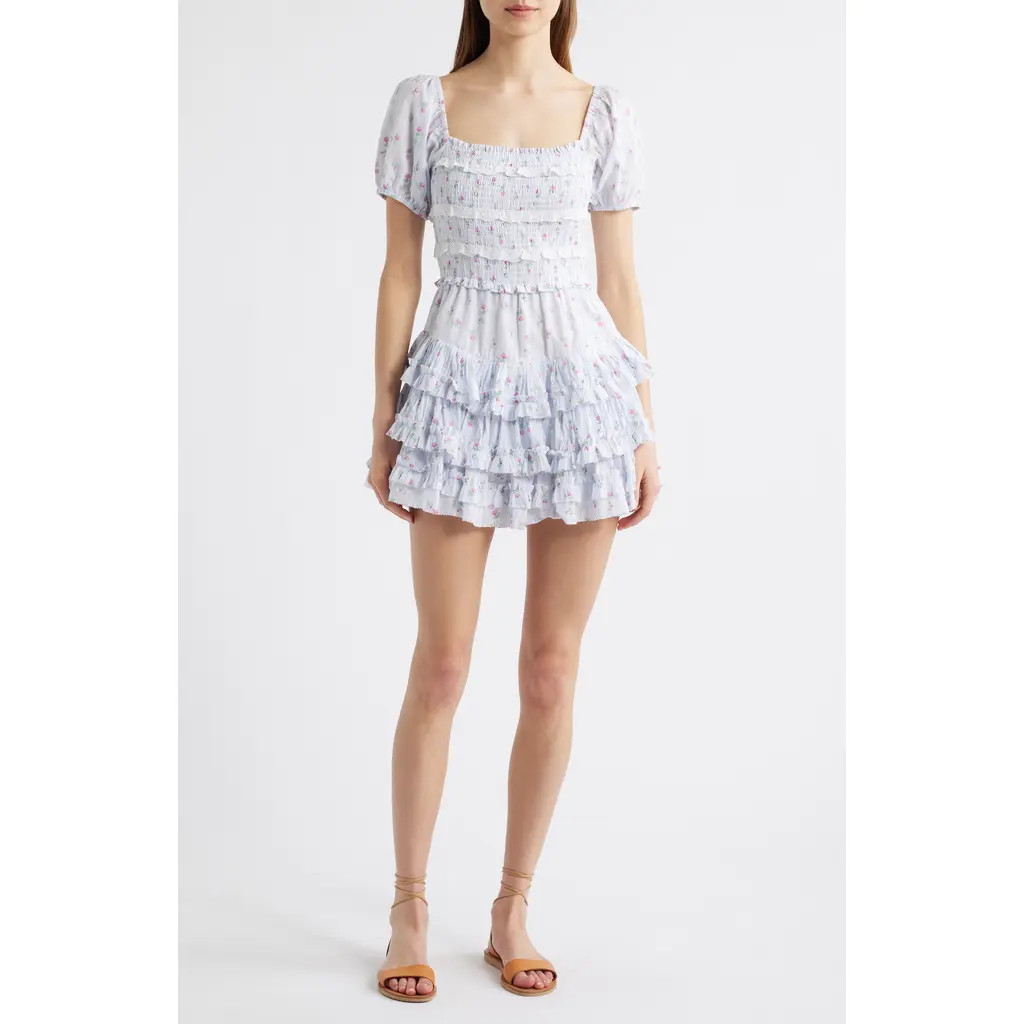 LoveShackFancy Fellows Ruffle Minidress in Coastline Blue at Nordstrom, Size X-Small | Nordstrom