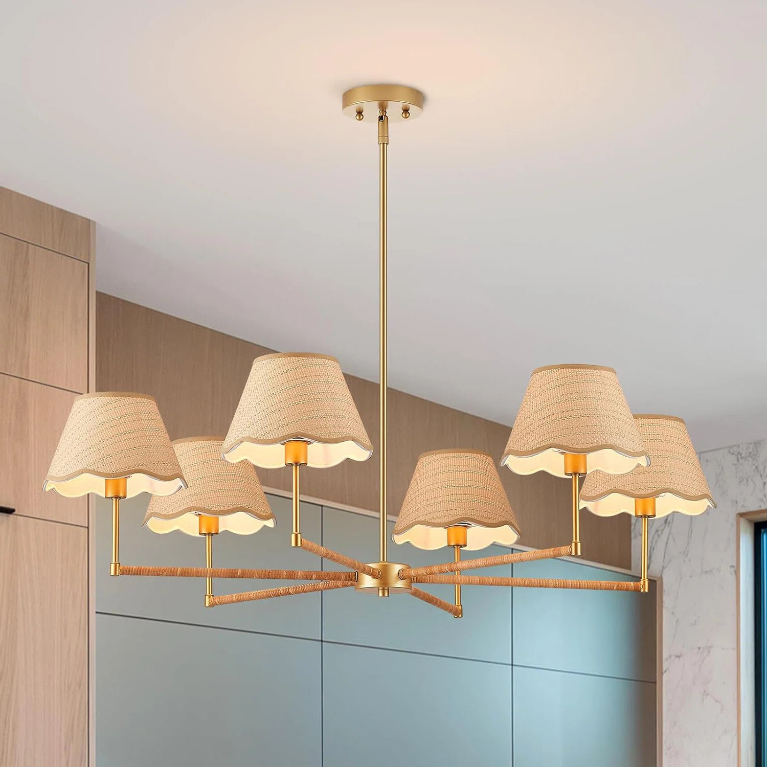 House of Hampton® 39" Boho Rattan 6-Lights Chandelier,Industrial Rustic Pendant Lights Large Adj... | Wayfair North America