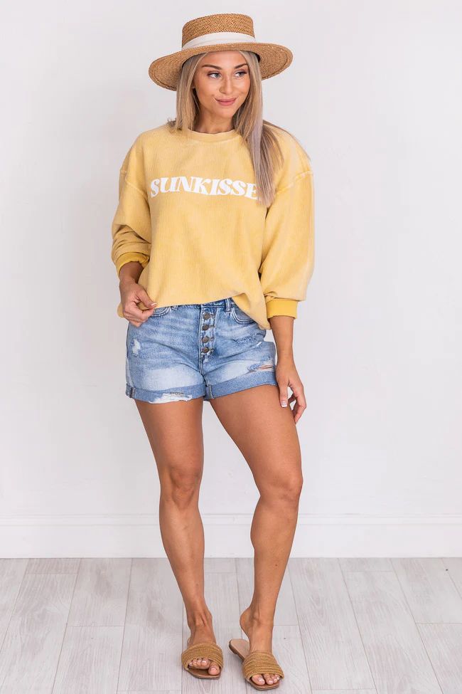 Sunkissed Gold Corded Graphic Sweatshirt | Pink Lily