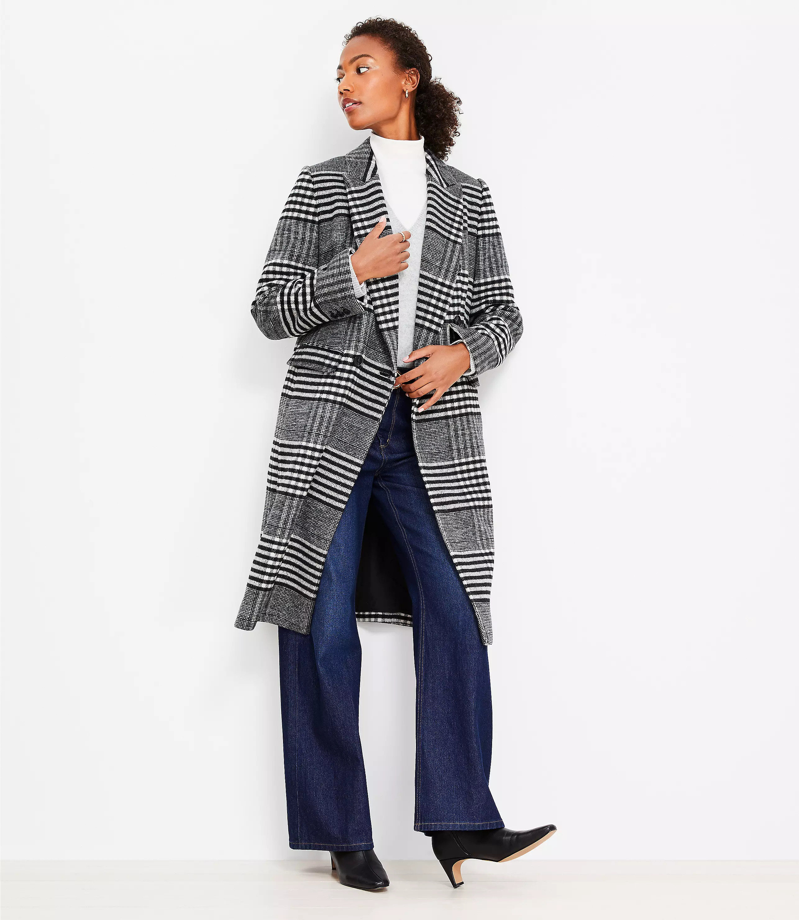 Houndstooth Double Breasted Coat | LOFT