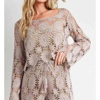 Women's CROCHET CROPPED LONG SLEEVE TOP - BluIvy L | Target