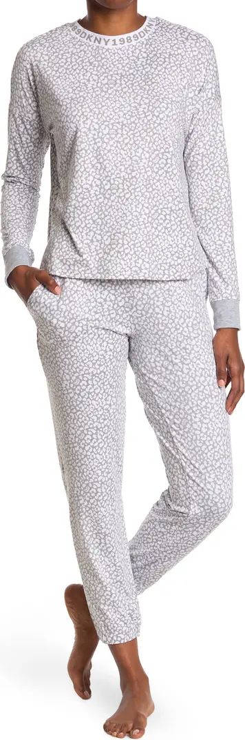 Leopard Print Long Sleeve Top & Crop Joggers 2-Piece Pajama Set | Nordstrom Rack