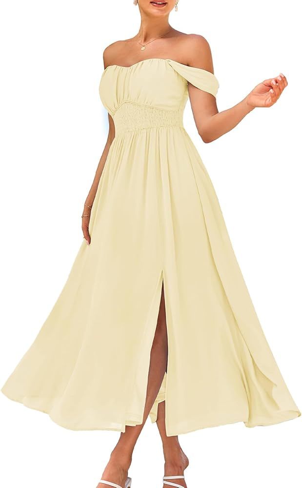 GRACE KARIN 2024 Women's Summer Floral Print Flowy A Line Dresses Sleeveless Smocked Off Shoulder... | Amazon (US)