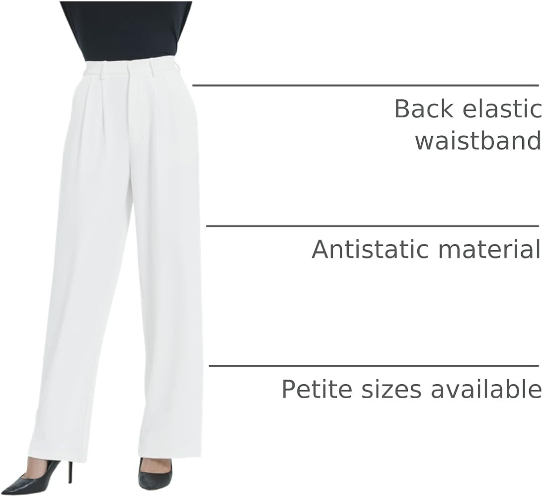 Tronjori Women High Waist Casual Straight Leg Dress Pants Office Work Trousers Suit Pants Back El... | Amazon (US)