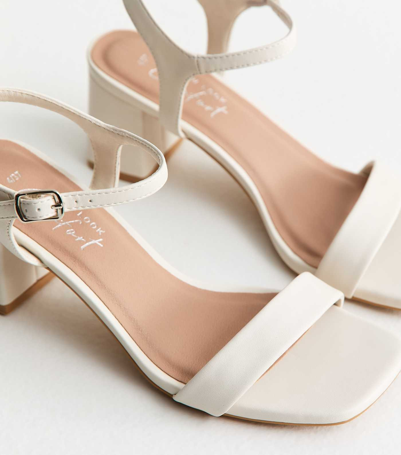 Off White Faux Leather Square Toe Block Heel Sandals | New Look | New Look (UK)