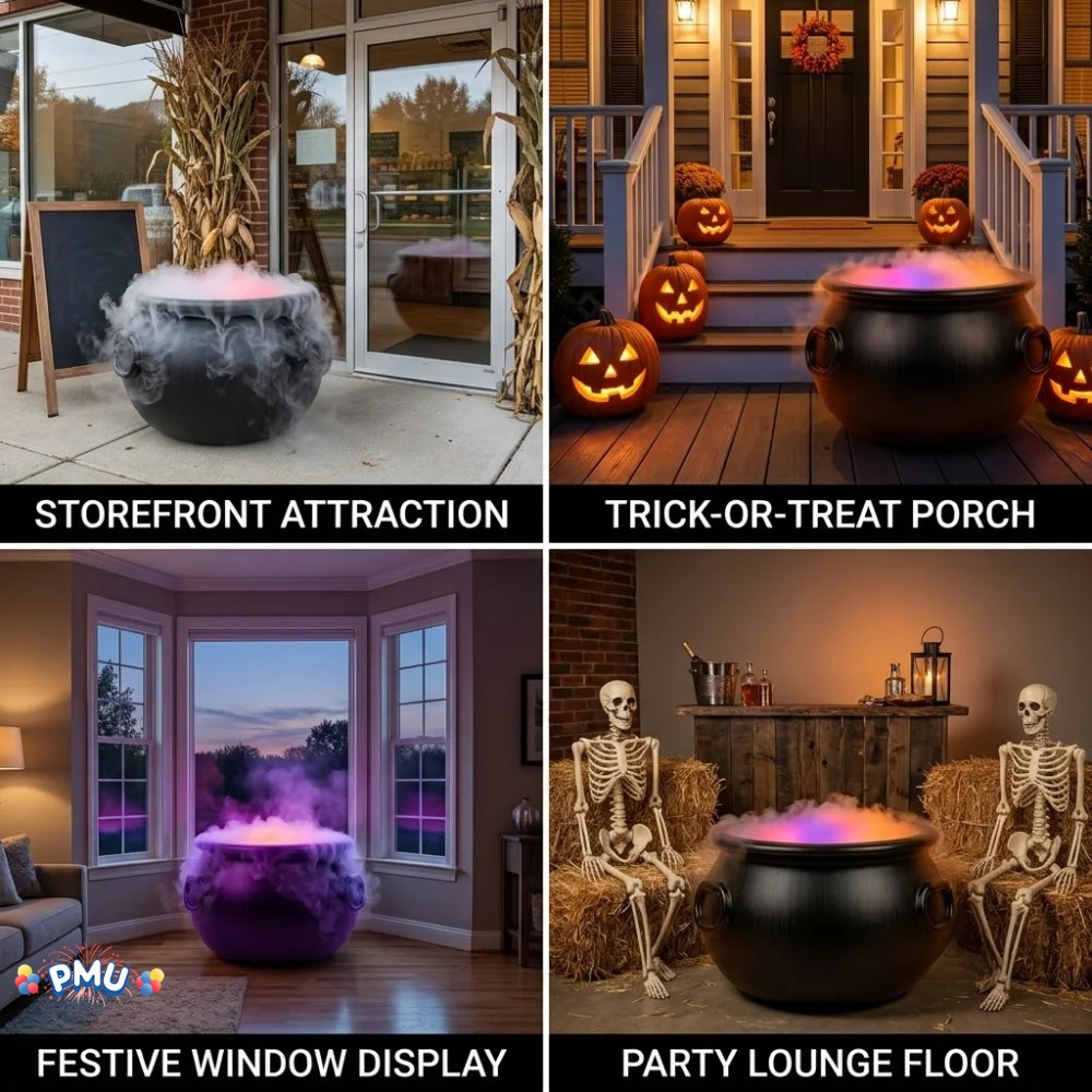 The Holiday Aisle Halloween 2pc Multi Pack Black Plastic Cauldron with Mist Maker Multi Color Fog... | Wayfair North America