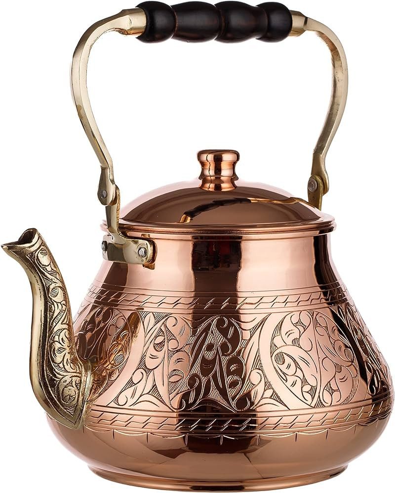 DEMMEX Handmade Heavy Gauge 1mm Thick Natural Turkish Copper Engraved Tea Pot Kettle Stovetop Tea... | Amazon (US)