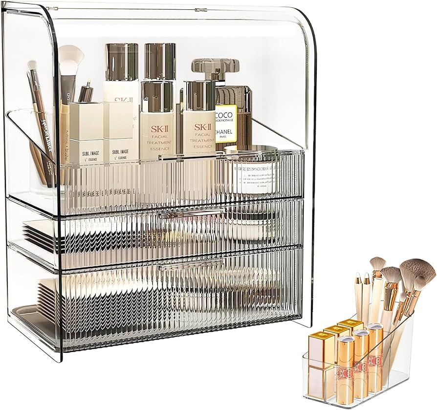 DASITON Clear Cover Dustproof Three layers Storage Box,Makeup Brush Holder,Large Capacity Desktop... | Amazon (US)